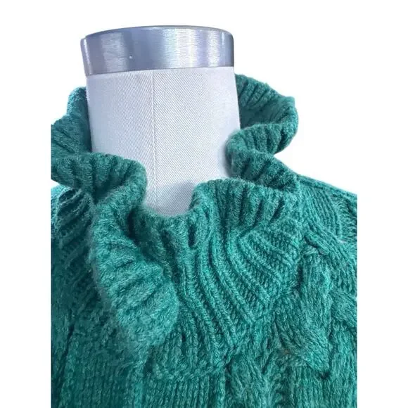 J Crew Cable Knit Cardigan Ruffle Neck Button Front Wool CHRISTMAS Sz small - Picture 7 of 13